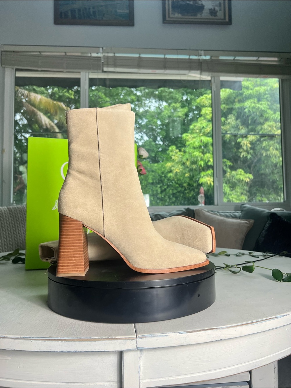 Sam Edelman Beige Suede Block Heel Ankle Boots